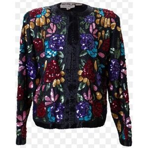 Vintage Scala Beaded Sequins Jacket with Florals